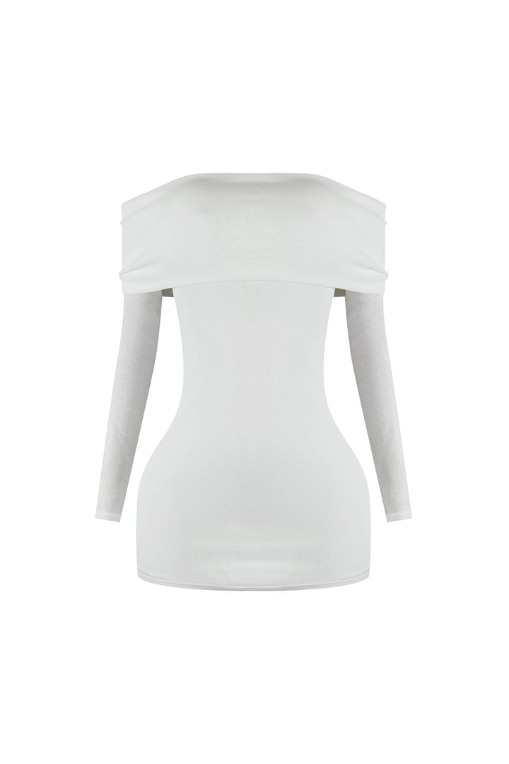 A Classic Off Shoulder Long Sleeve Mini Dress