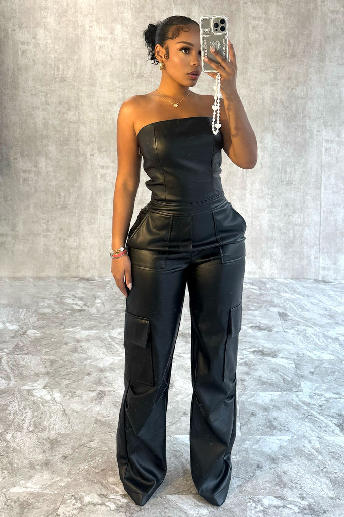 Clap Back Vegan Leather Tube Jumpsuit Rompers + Jumpsuits EDGE 