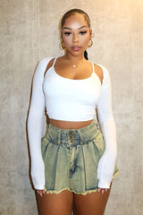 Soothing Basic Cami Crop Top With Bolero Set Crop Top EDGE Small/Medium White 