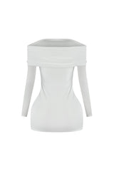 A Classic Off Shoulder Long Sleeve Mini Dress