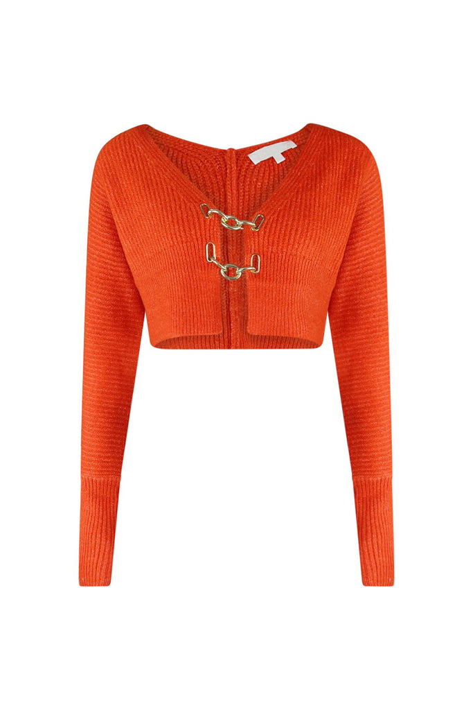 Sleight Chain Crop Cardigan Top Crop Top EDGE Small Orange 