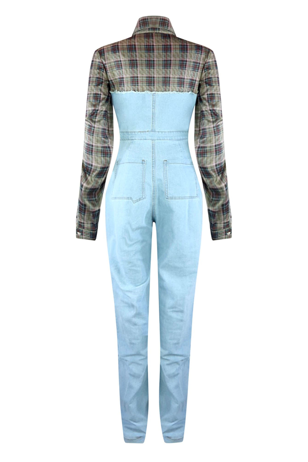 Giddy Up Plaid Shirt Denim Jumpsuit Rompers + Jumpsuits EDGE 