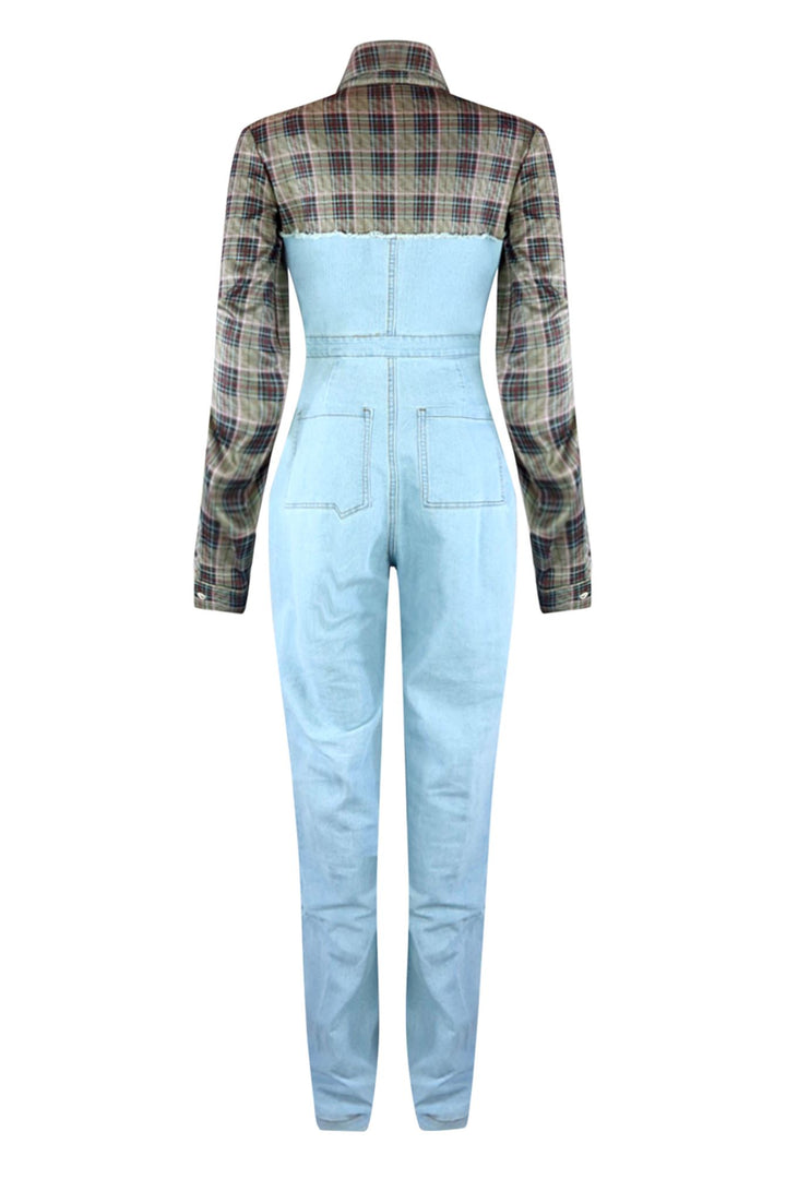 Giddy Up Plaid Shirt Denim Jumpsuit Rompers + Jumpsuits EDGE 