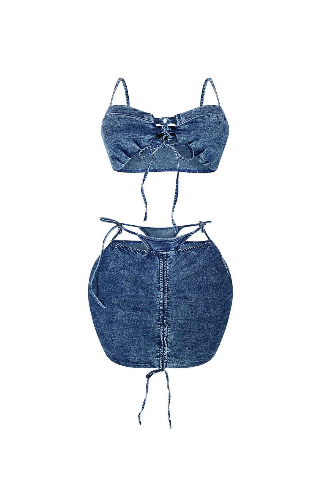 Love Addiction Denim Crop Top &amp; Skirt SET