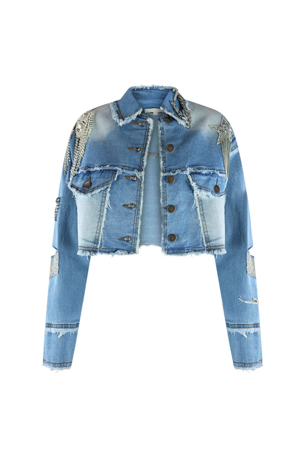 Shine Like A Diamond Denim Crop Jacket Outerwear EDGE Small Med Denim 