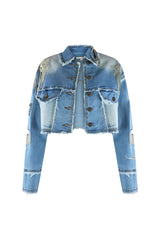 Shine Like A Diamond Denim Crop Jacket Outerwear EDGE Small Med Denim 