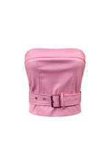 Only My Way Belted Tube PU Top
