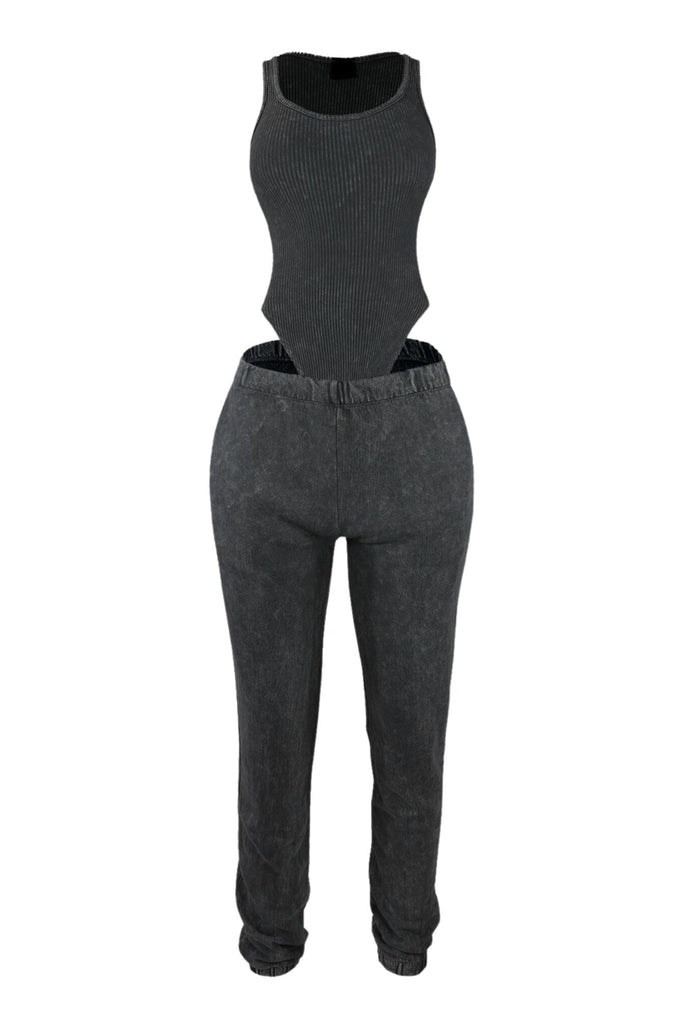 Jessie Mineral Washed Bodysuit & Jogger SET matching sets EDGE Small Black 