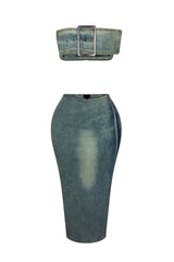 Revenge Denim Tube Top &amp; Skirt SET