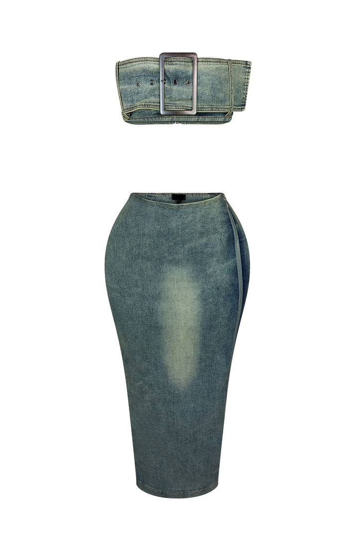 Revenge Denim Tube Top &amp; Skirt SET