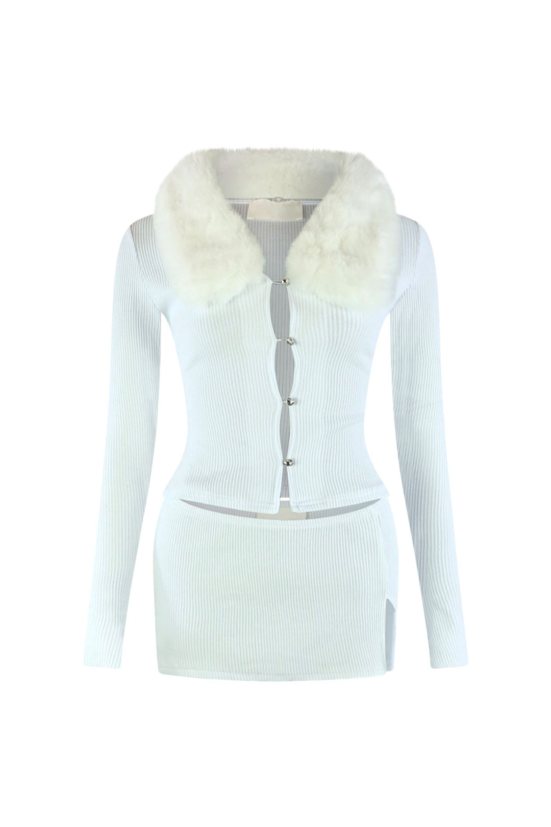 Be Fur Real Trim Top &amp; Skirt SET matching sets EDGE Small White 
