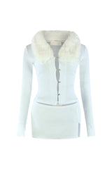 Be Fur Real Trim Top &amp; Skirt SET matching sets EDGE Small White 