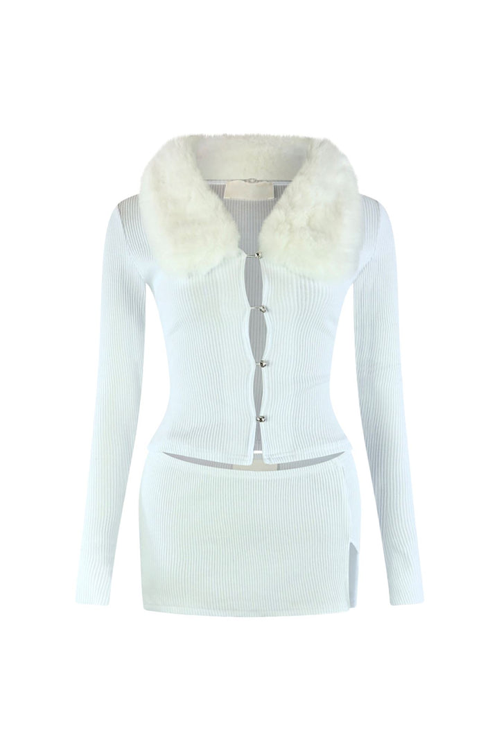 Be Fur Real Trim Top &amp; Skirt SET matching sets EDGE Small White 
