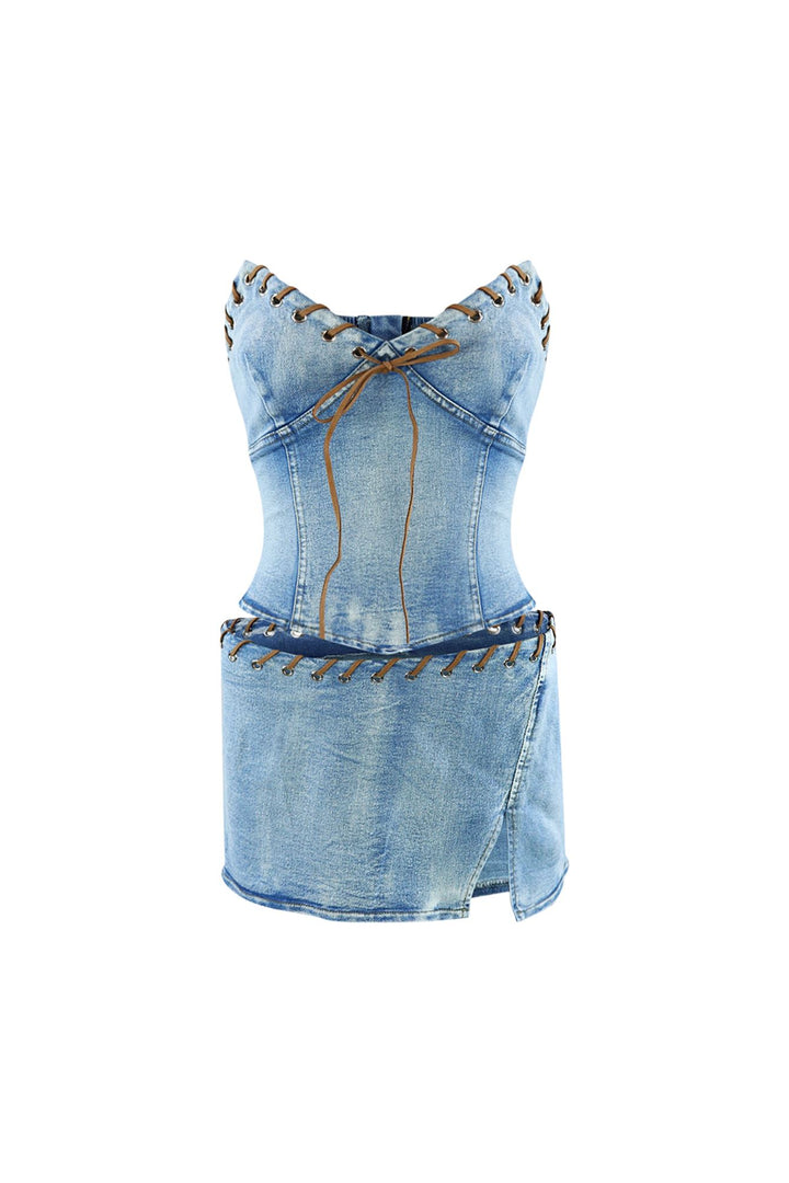 Color Of The Wind Denim Top &amp; Skirt SET