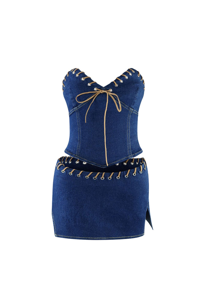 Color Of The Wind Denim Top &amp; Skirt SET