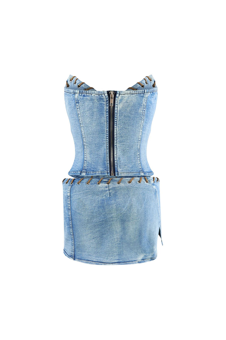 Color Of The Wind Denim Top &amp; Skirt SET