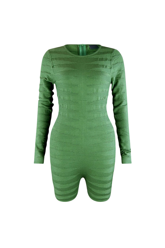 Snatched Knit Long Sleeve Romper Rompers + Jumpsuits EDGE Small Hunter Green 