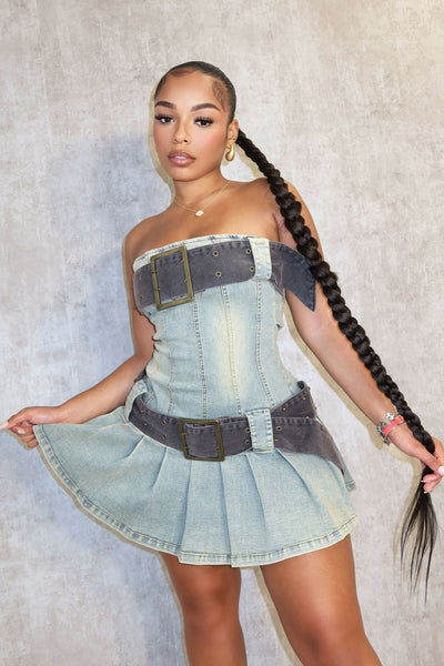 edge denim dress Shenae Raw Edge Bodycon Dress Denim