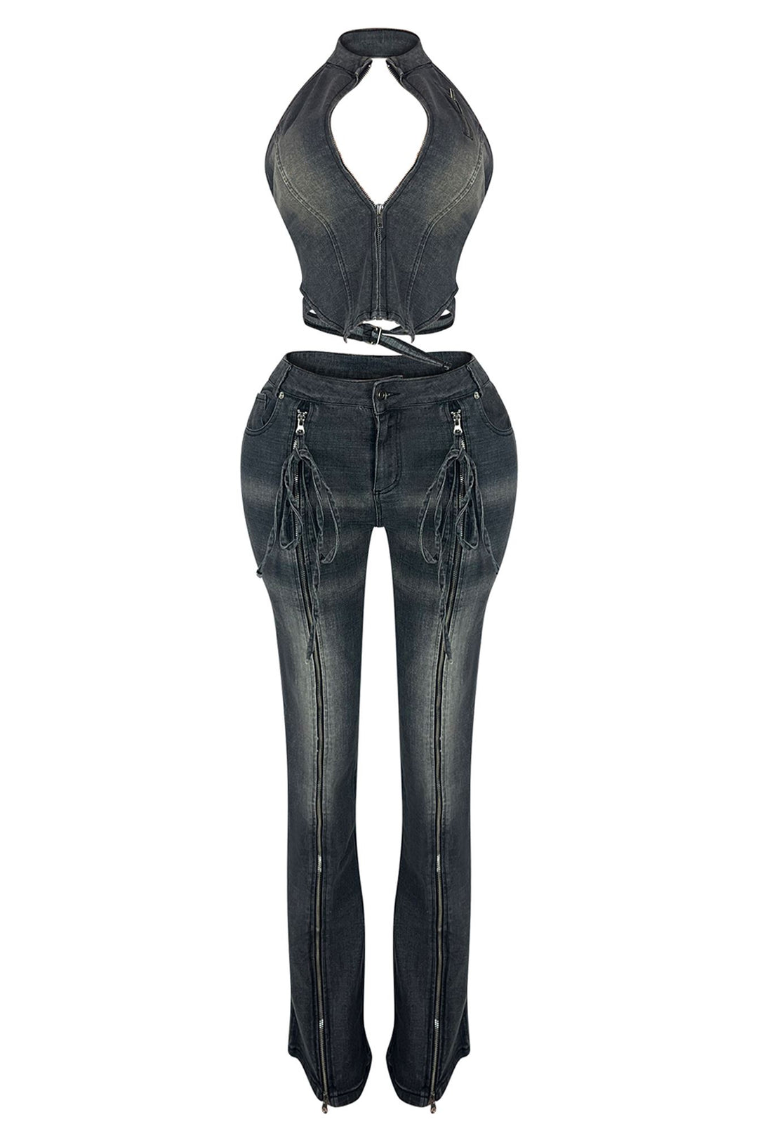Free Fallin Vintage Denim Halter Top &amp; Pants SET