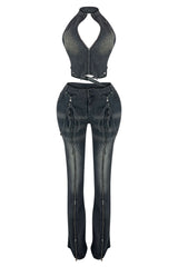 Free Fallin Vintage Denim Halter Top &amp; Pants SET