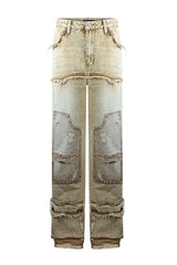 Rebye Frayed Washed Jeans Bottoms EDGE Small Vintage Brown 