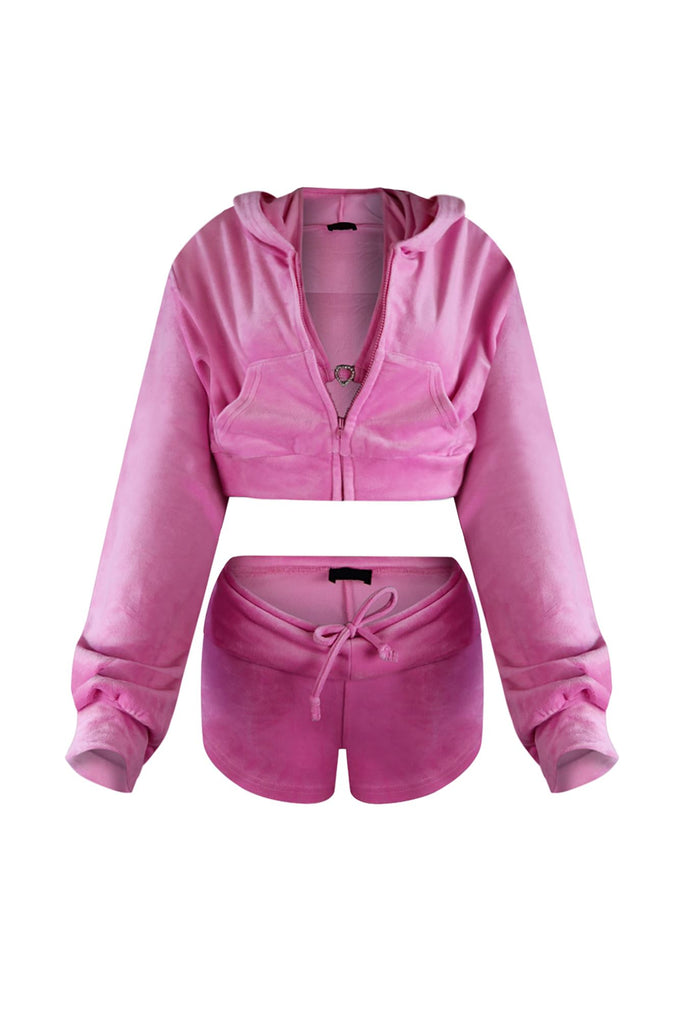 Sweet Cotton Candy Velour 3 Piece SET matching sets EDGE Small Candy Pink 