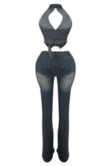 Free Fallin Vintage Denim Halter Top &amp; Pants SET