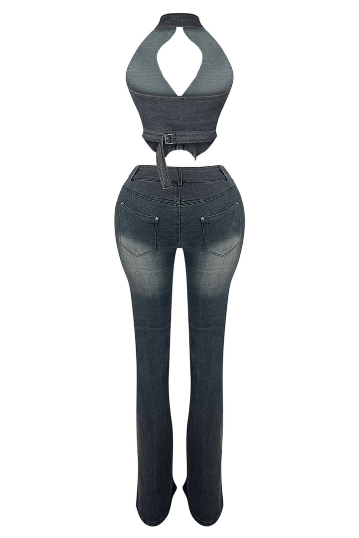 Free Fallin Vintage Denim Halter Top &amp; Pants SET