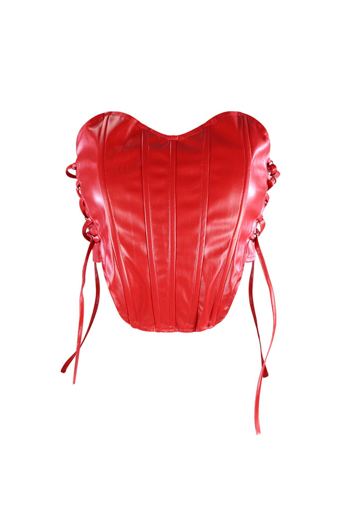 Too Hot Vegan Leather Corset Top Crop Top EDGE Small Red 