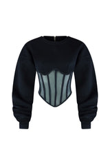 Be Your Self Corset Sweatshirt Top Top EDGE Small Black 