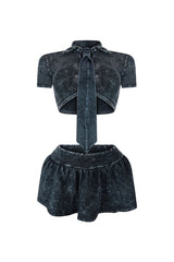 Avril Mineral Washed Tie Top &amp; Skirt SET