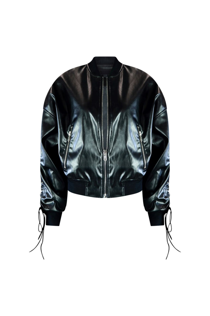 Edge Vegan Leather Bomber Jacket Outerwear EDGE Small Black 