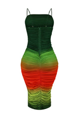 Coastal Ombre Mesh Ruched Midi Dress