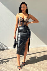 Heartbeat Vegan Leather Lace Up Skirt SKIRT EDGE 