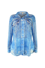 All In Denim Printed Shirt &amp; Shorts SET