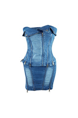Keep Busy Multi Zipper Corset Top &amp; Skirt SET