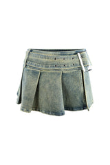 Big City Denim Pleated Mini Skirt With Belt SKIRT EDGE Small Denim 