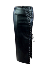Heartbeat Vegan Leather Lace Up Skirt SKIRT EDGE Small Black 