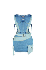 Tension Denim Color Block Strapless Dress