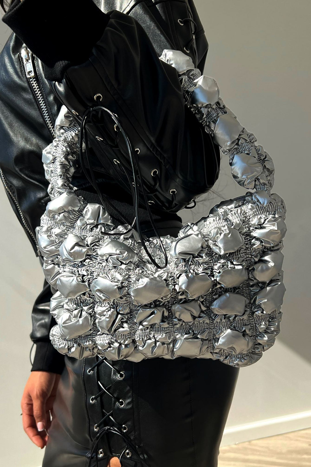 Quilted Shoulder Bag Apparel &amp; Accessories EDGE Silver 