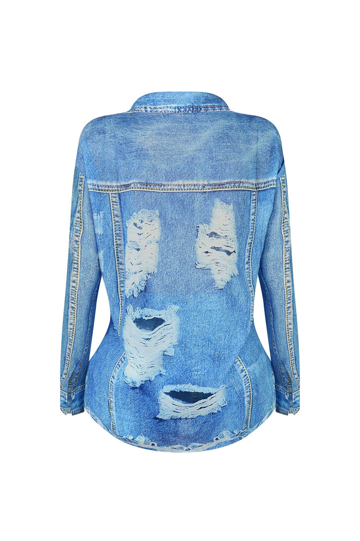 All In Denim Printed Shirt &amp; Shorts SET