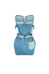 Tension Denim Color Block Strapless Dress