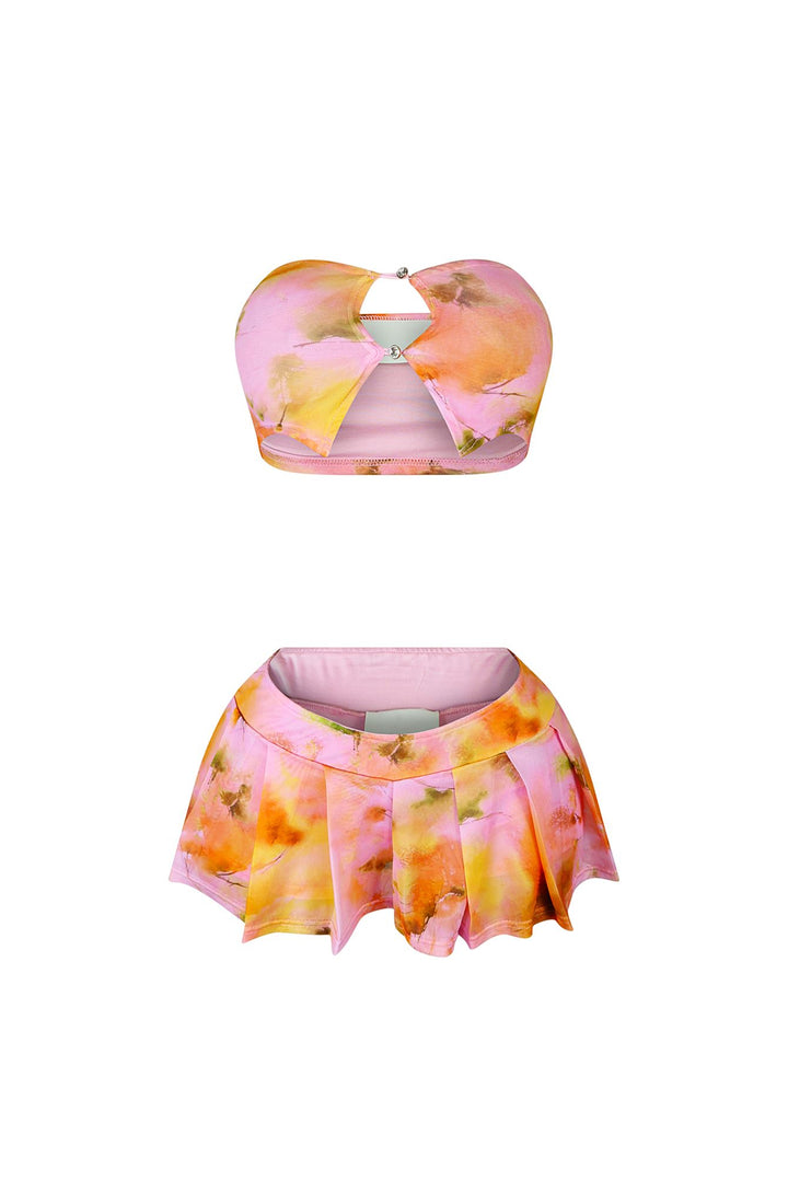 Sun Kissed Print Mesh Top &amp; Skirt SET
