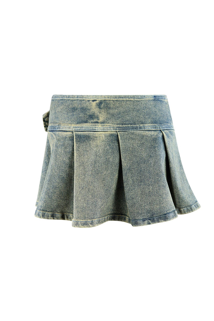Big City Denim Pleated Mini Skirt With Belt SKIRT EDGE 