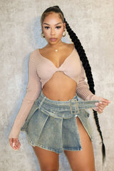 Big City Denim Pleated Mini Skirt With Belt SKIRT EDGE 