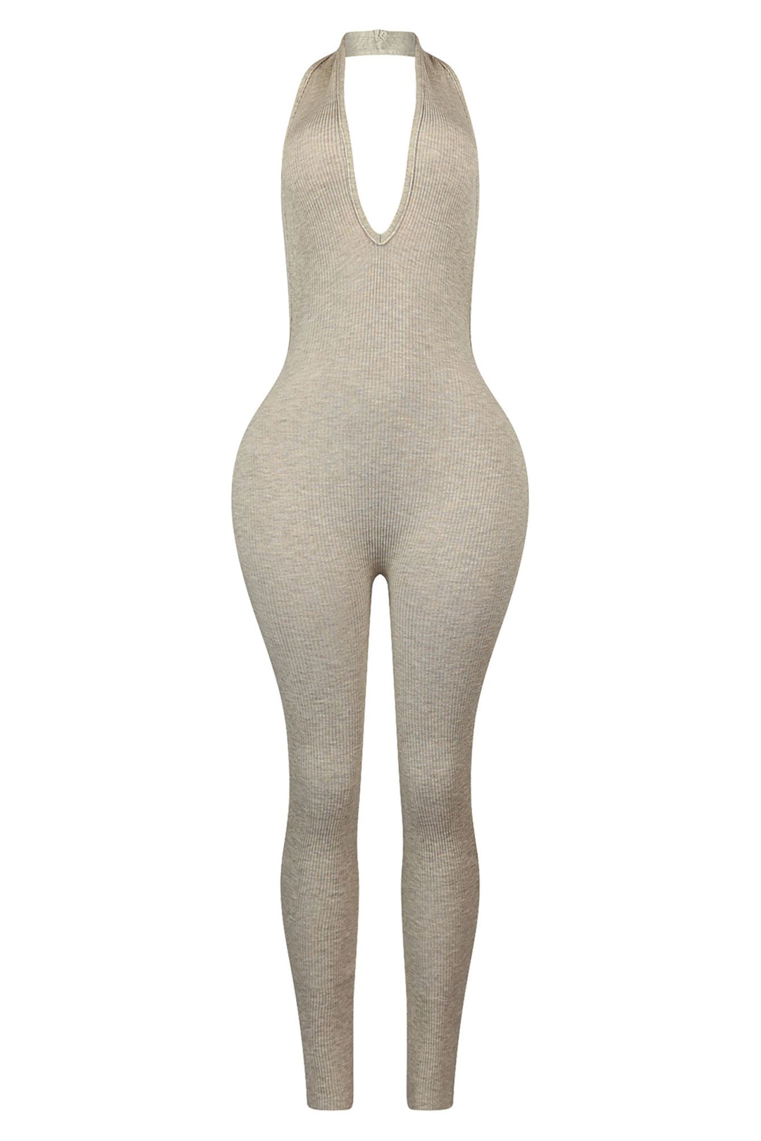 Boheme Ribbed Knit Halter Jumpsuit