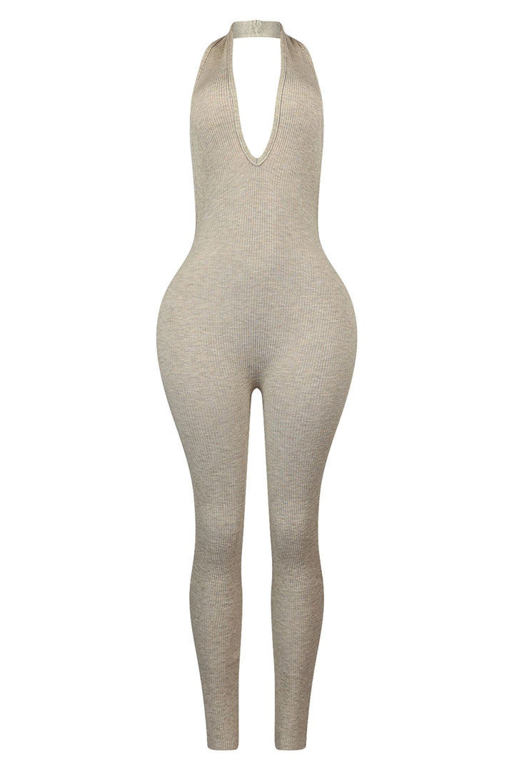 Boheme Ribbed Knit Halter Jumpsuit