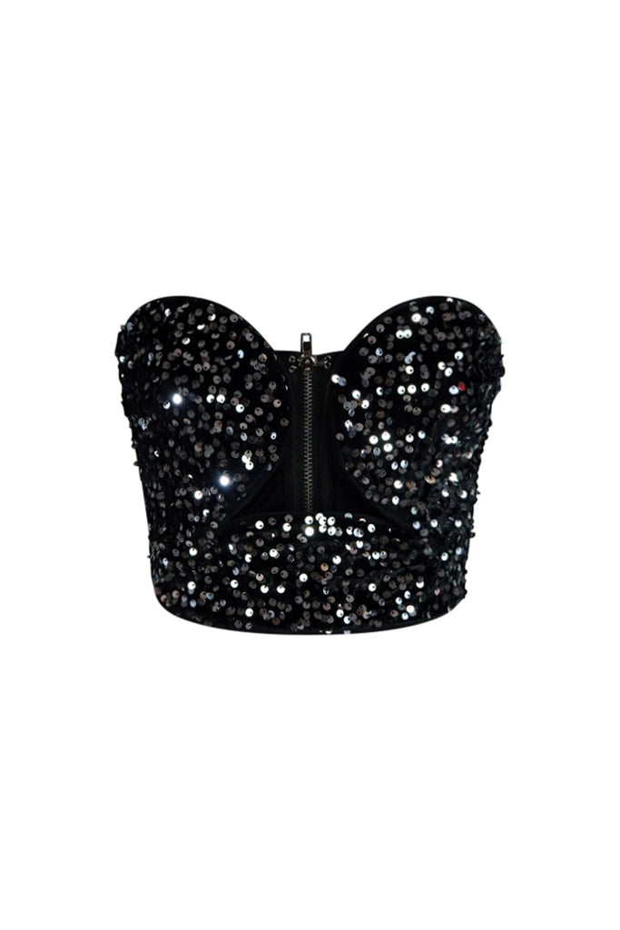 Starry Night Strapless Sequin Top Crop Top EDGE Small Black 