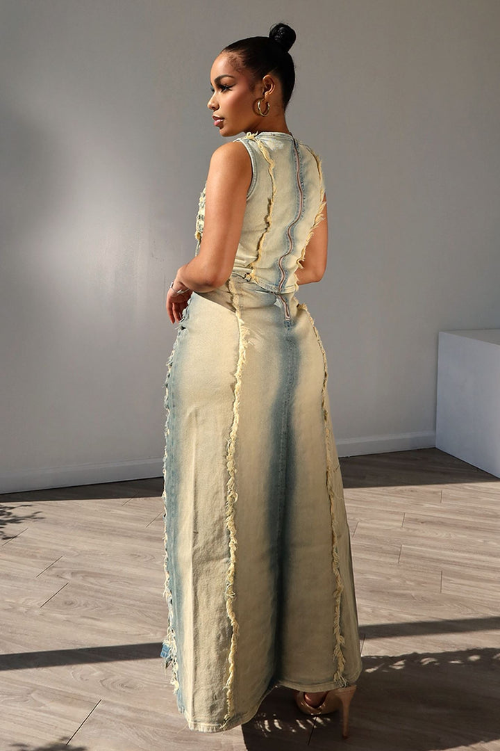 Hush Up Washed Distressed Top &amp; Skirt SET