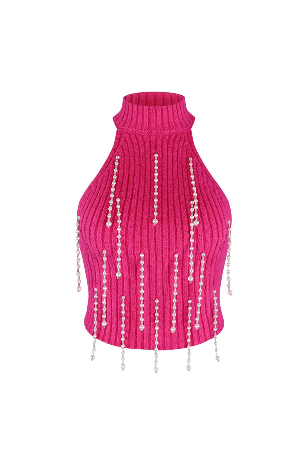 Pearlfect Halter Fuzzy Knit Top Crop Top EDGE Small Barbie Pink 